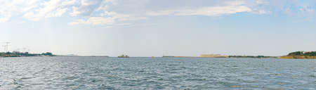 July 11, 2021: Panorama of the embankment of the Sevastopol Bay with access to the open sea. Sevastopol. Crimea.の写真素材