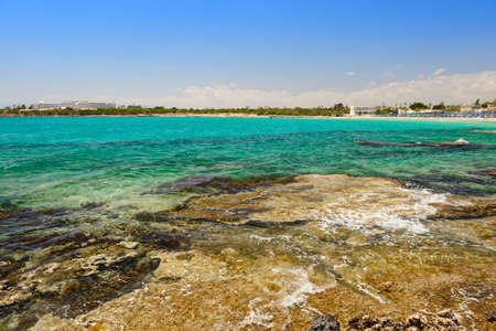 The Mediterranean coast on the island of Cyprus with tourist destinationsの写真素材