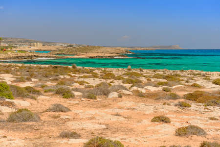 The Mediterranean coast on the island of Cyprus with tourist destinationsの写真素材