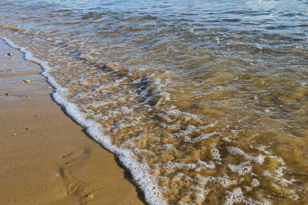 Sandy beach with an incoming wave on a summer dayの写真素材