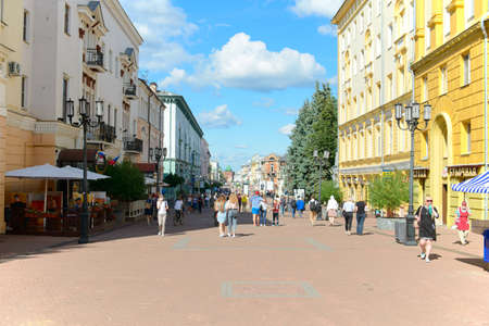 August 9, 2020: Bolshaya Pokrovskaya Street in Nizhny Novgorod with people walking. Nizhniy Novgorod. Russia.のeditorial素材