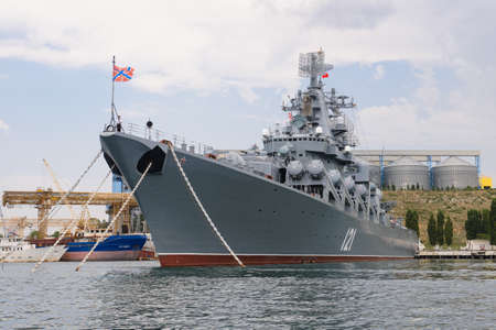 July 11, 2021: The flagship of the Russian Black Sea Fleet, the missile cruiser Moscow, is in port. The Black Sea. Russia.のeditorial素材