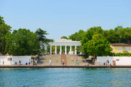 July 11, 2021: Grafskaya Pier in Sevastopol is a famous architectural monument and the main sea gate in the city. Sevastopol. Russia.のeditorial素材