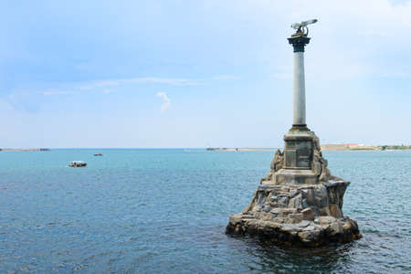 July 11, 2021: Monument to the submerged ships in Sevastopol. The Black Sea. Russia.のeditorial素材