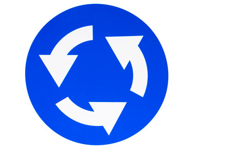 Blue ring road sign on a white backgroundの写真素材