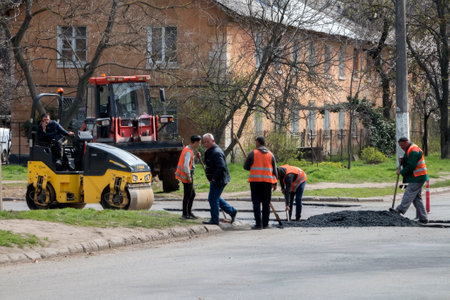 ODESSA, UKRAINE - Repair of the city road.のeditorial素材