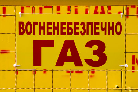 Warning sign in Ukrainian - "Flammable Gas".の写真素材