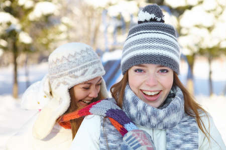 Winter  Young women outdoors の写真素材