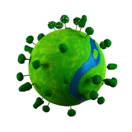 Small artificial planetoid covered with grass and trees の写真素材