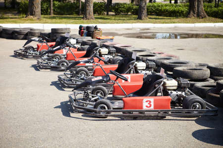 Kart Racing  Cars at pit stop の写真素材