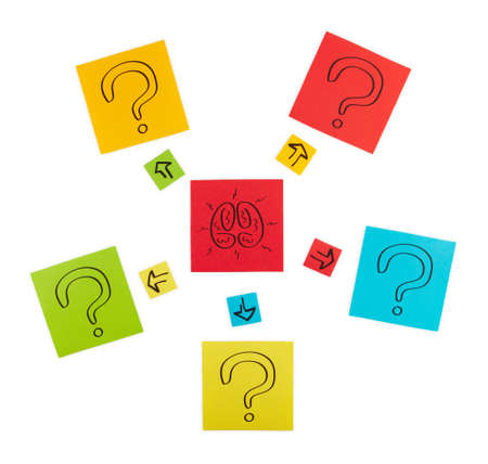 Concept of searching for solutions. Colored paper sheets.