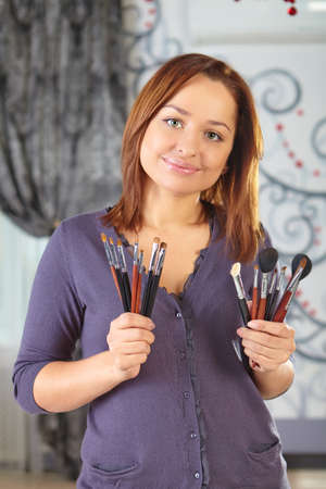 Hair salon. Portrait of visagiste.の写真素材