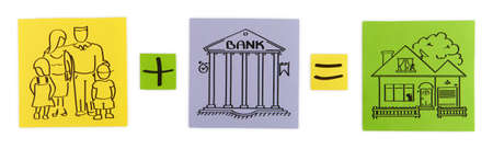 Concept of mortgage. Colored paper sheets.