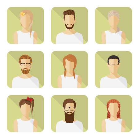 Man and woman vector avatar set in modern flat style.のイラスト素材