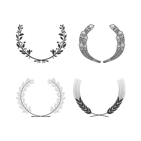 Set of vector black and white circular foliate wreaths for award achievement heraldry and nobilityのイラスト素材