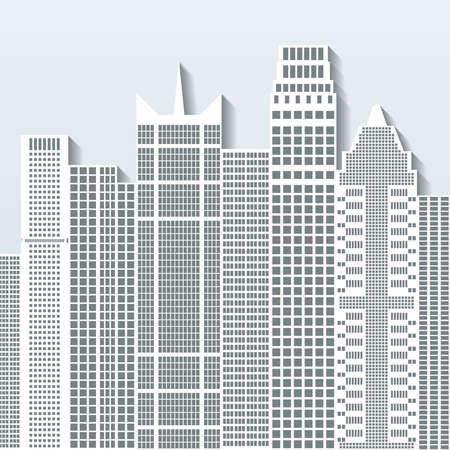 Modern cityscape vector illustration with office buildings and skyscrapers. Part B.のイラスト素材