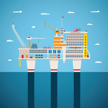 Vector concept of oil and gas offshore industry with stationary platformのイラスト素材