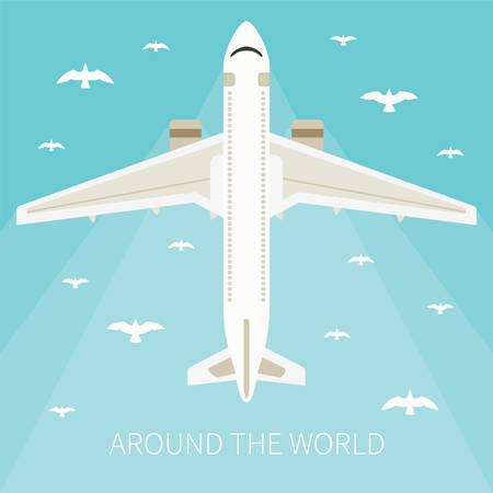 Vector illustration for tourism industry, travelling on airplane, planning summer vacations.のイラスト素材