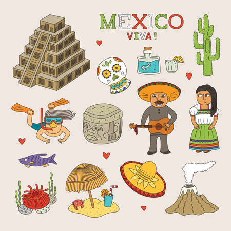 Mexico Doodle Art for Travel and Tourismのイラスト素材