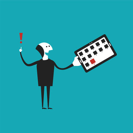 Man holding tablet pc concept in flat cartoon styleのイラスト素材