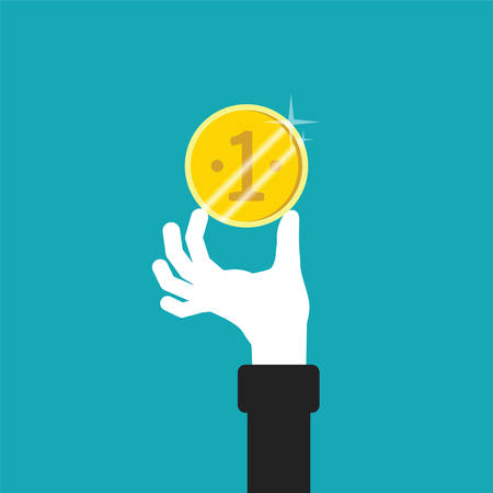 Golden coin in hand vector concept in flat styleのイラスト素材