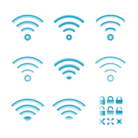 Set of vector wireless icons for wifi remote control access and radio communicationのイラスト素材