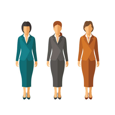 Set of vector businesswomen in suits in flat styleのイラスト素材