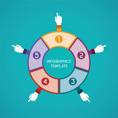 Abstract vector 5 steps infographic template in flat style for layout workflow scheme, numbered options, chart or diagramのイラスト素材
