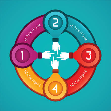 Abstract vector 4 steps infographic template in flat style for layout workflow scheme, numbered options, chart or diagramのイラスト素材