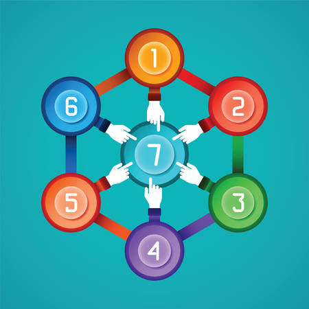 Abstract vector 7 steps infographic template in flat style for layout workflow scheme, numbered options, chart or diagramのイラスト素材