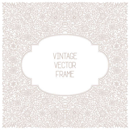 Vector vintage floral frame on white background in mono thin line styleのイラスト素材