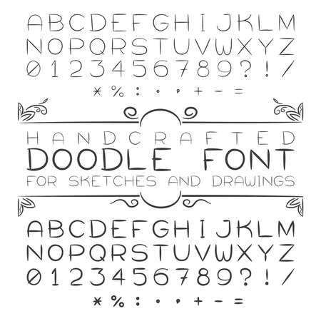 Vector font or alphabet in doodle style with numerals and punctuation marks.のイラスト素材