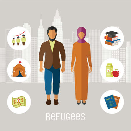 Civil war refugees vector infographic elements. Emigrants from conflict zones.のイラスト素材