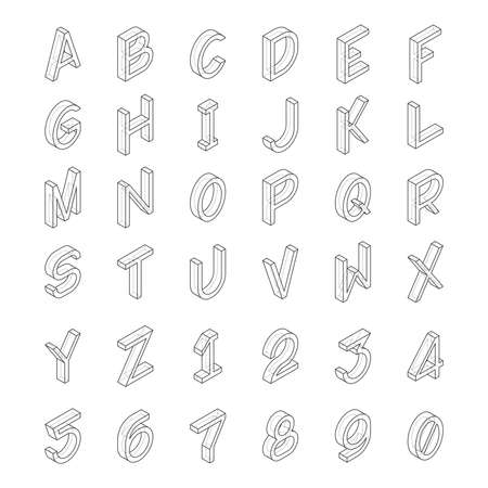 Vector line art transparent alphabet in isometric style.のイラスト素材