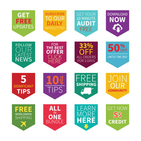 Common site ad vector bookmarks set in flat styleのイラスト素材