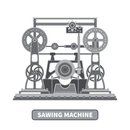 Oldstyle vector mechanical sawing machine in flat styleのイラスト素材