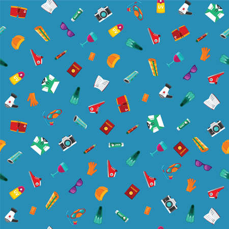 Airplane travel & tourism vector symbolic seamless background in flat styleのイラスト素材