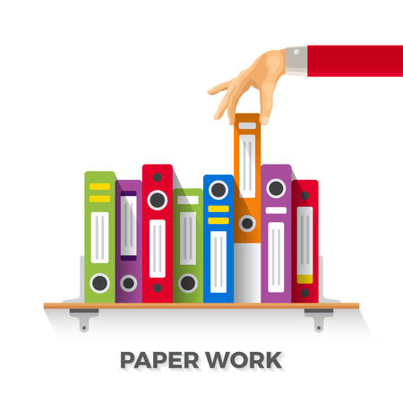 business papers and folders concept in flat styleのイラスト素材
