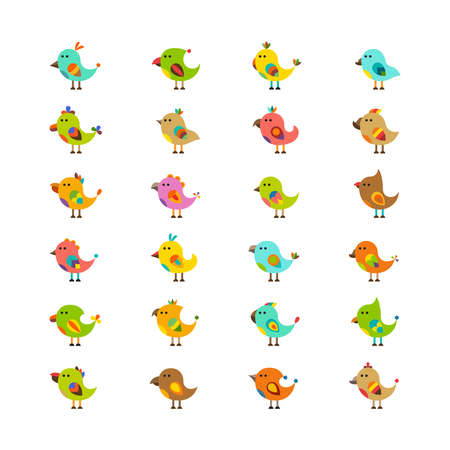 Cute birds isolated on white set in flat styleのイラスト素材