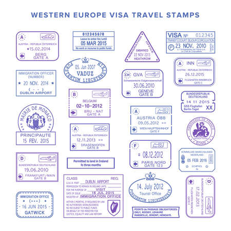western europe common travel stamps setのイラスト素材