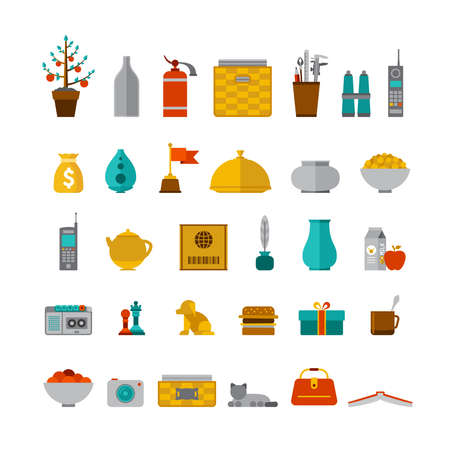 Office workplace elements set in flat styleのイラスト素材