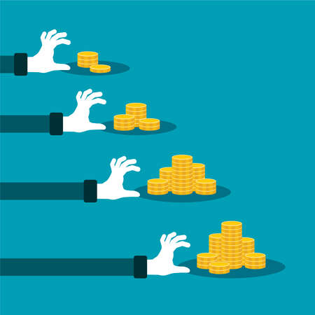 Difference in income vector concept with stacks of golden coinsのイラスト素材