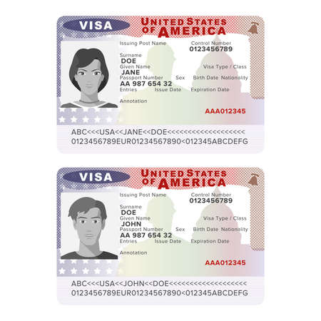 Vector USA passport visa sticker template in flat styleのイラスト素材