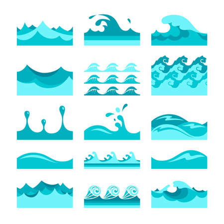 Vector seamless blue water wave tiles set for patterns and texturesのイラスト素材