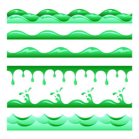 Seamless green poisoned water waves and drops vector tiles setのイラスト素材