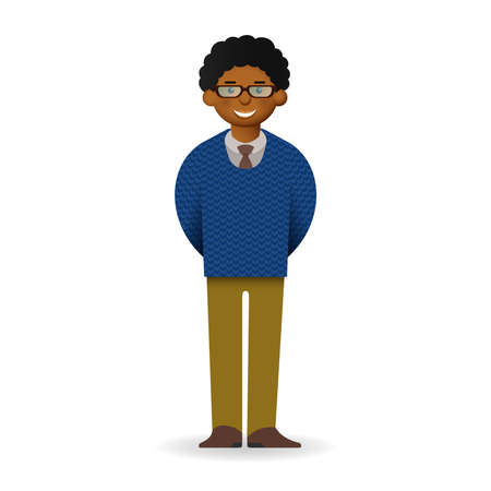 Cheeky african man in sweater and shirt posing. Standing with hands behind.のイラスト素材