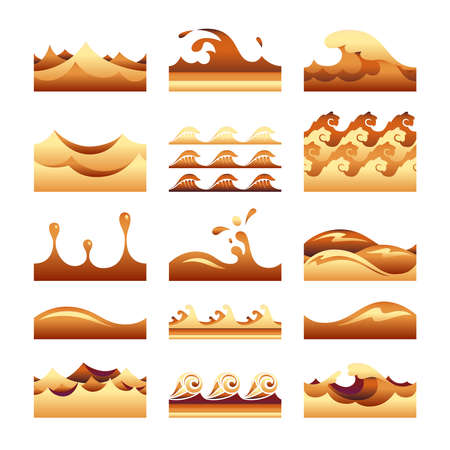Vector seamless gradient cream, caramel and sand wave tiles setのイラスト素材