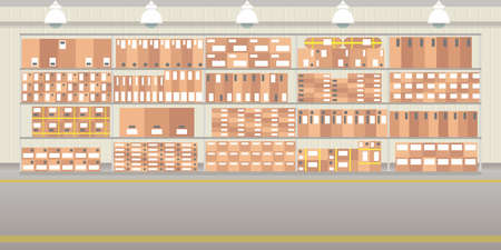 Vector warehouse hangar interior empty scene in flat styleのイラスト素材