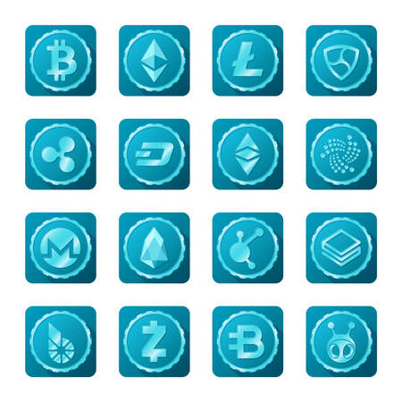 Main cryptocurrency signs set on transparent backgroundのイラスト素材