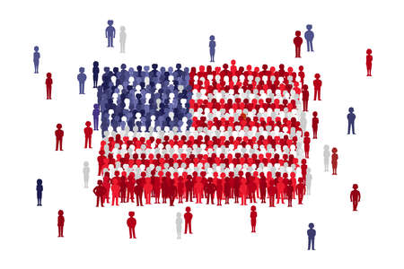 USA state flag formed by crowd of cartoon peopleのイラスト素材